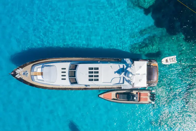 bird eye view of yacht in caribbean