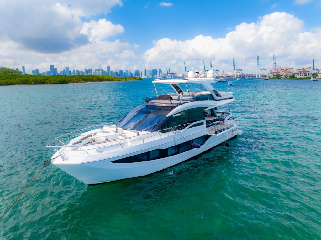 68 Galeon Our Next Chapter 640 Flybridge Miami Luxury Modern Day Yacht Charter Bimini Bahamas Round Trip Bayside