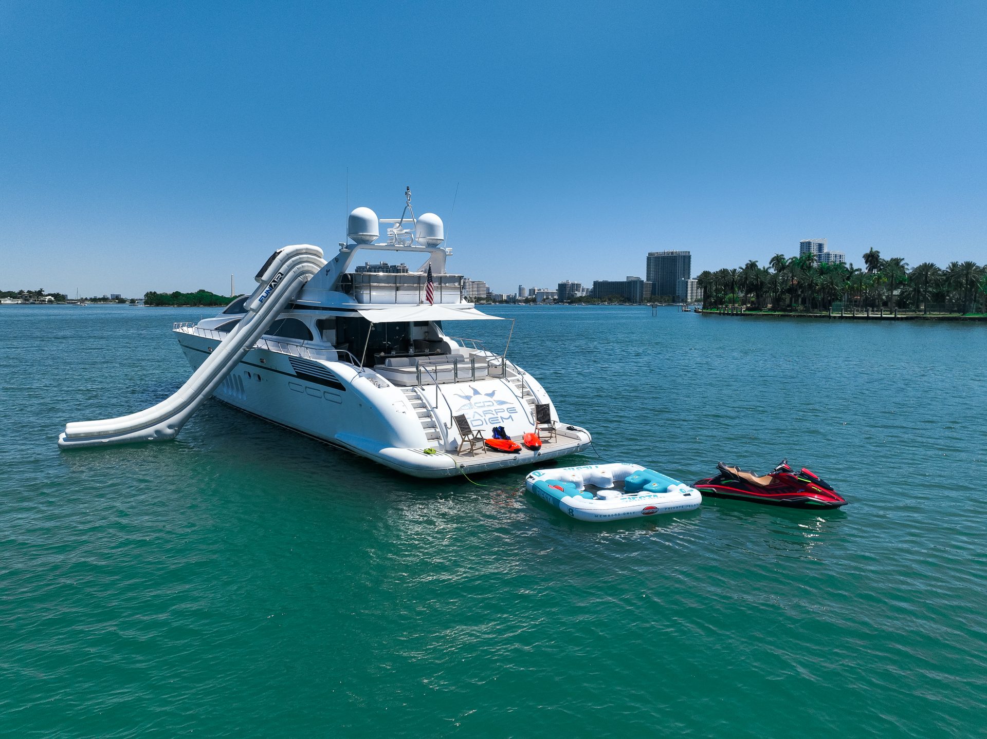 105' Leopard Carpe Diem Miami Luxury Yacht Charter jetski slide