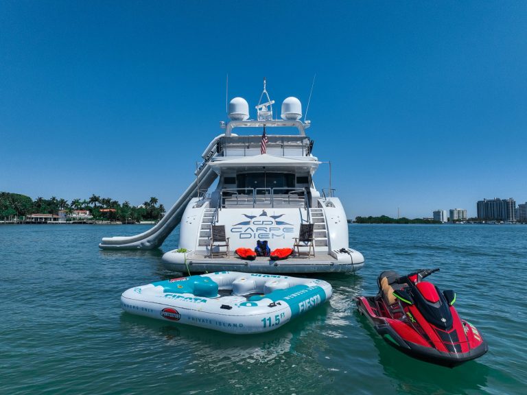 105' Leopard Carpe Diem Miami Luxury Yacht Charter jetski slide