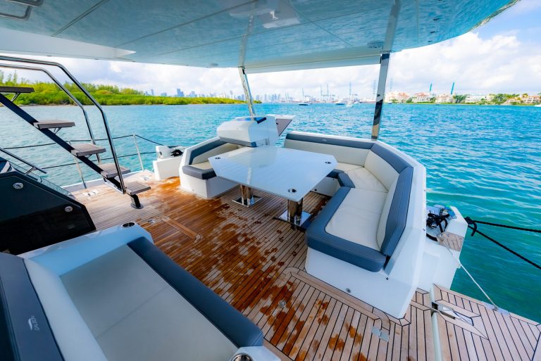 68 Galeon Our Next Chapter 640 Flybridge Miami Luxury Modern Day Yacht Charter Bimini Bahamas Round Trip Bayside