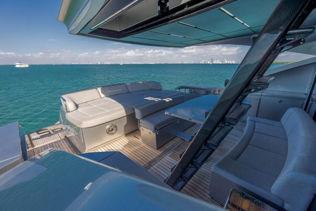 82' Pershing Milagros Luxury Yacht Party Rental Charter Miami Bimini 